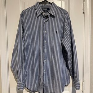 Ralph Lauren Men's Blue and White Striped Shirt